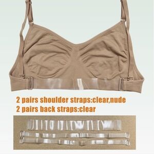💛🩷Women's Big-Girls Nude Dance‎ Bra Clear Strap  Ballet Bra 3 Pieces🩷